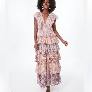 Oliphant Yoke Ruffle Maxi Floral Tiered Dress